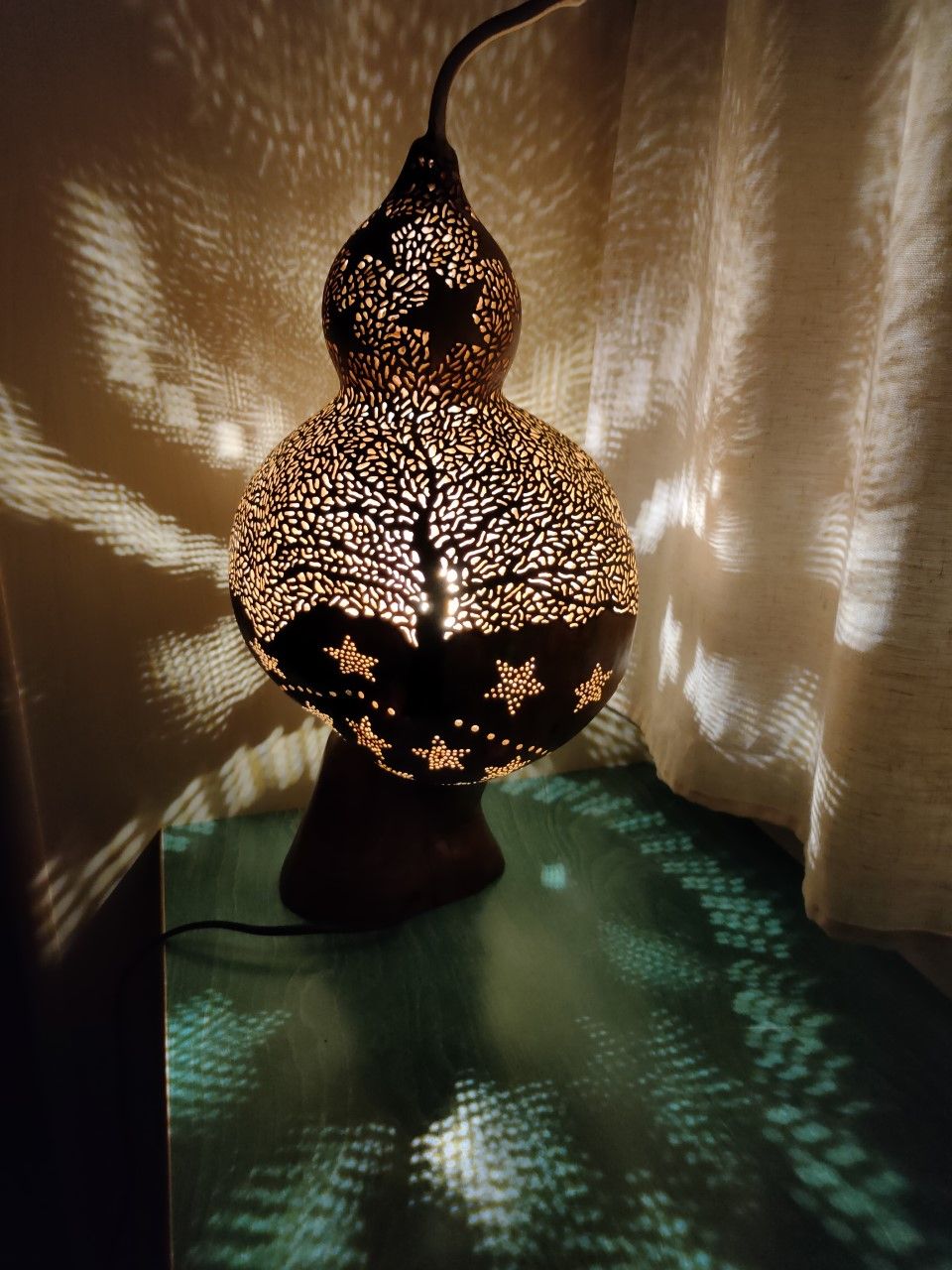 lampara buho artesanal tallada en calabaza
